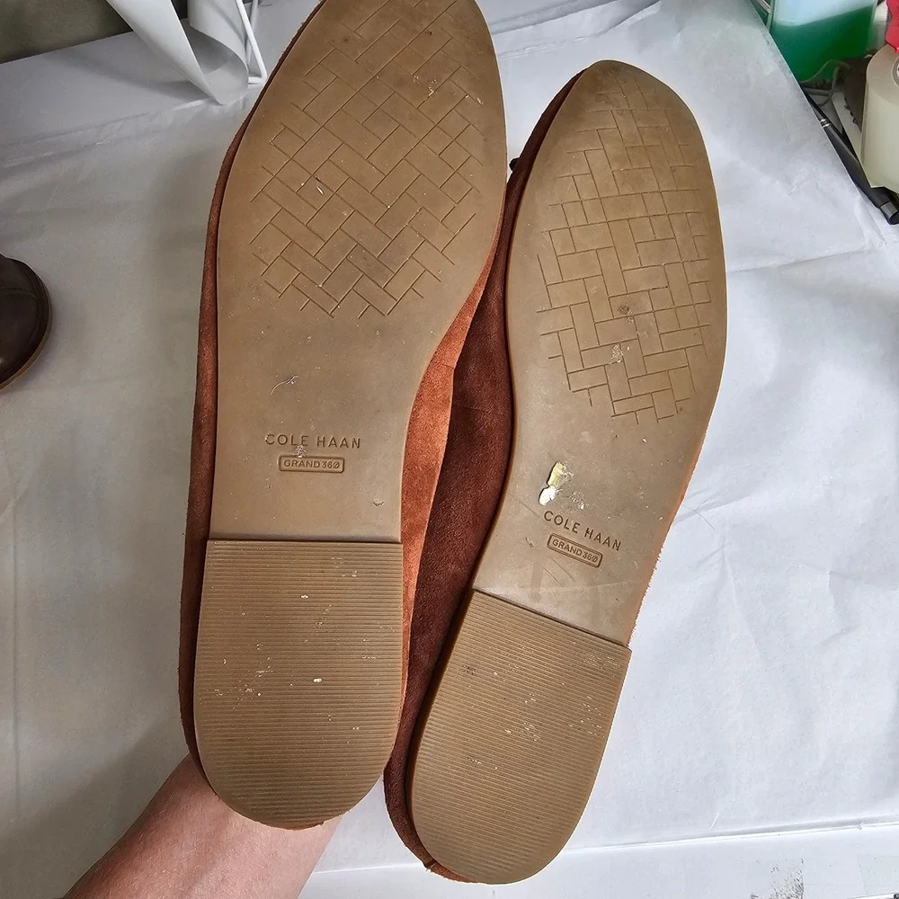 Cole Haan Pecan Brown Suede Ballet Flats Bow Round Toe Womens 10.5